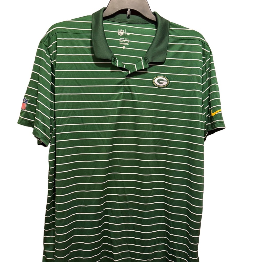 Nike Green Bay Packers Green and White Striped Polo Shirt